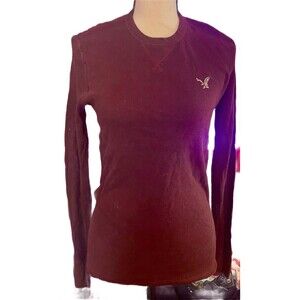 American Eagle Shirt Mens Small Long Sleeve Waffle Knit Thermal Burgundy Y2K